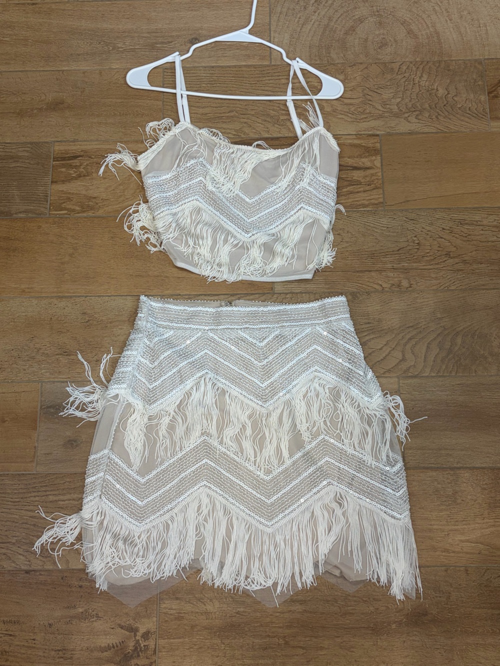 Lulus White Fringe Two-Piece Crop Top & Mini Skirt Set - Picture 2 of 9